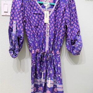 Spell Purple Tunic with Pink Floral Trim